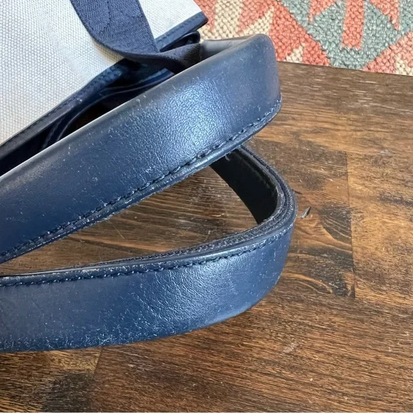 Balenciaga $1,200 Cabas Canvas Navy Leather Trim Tote Bag